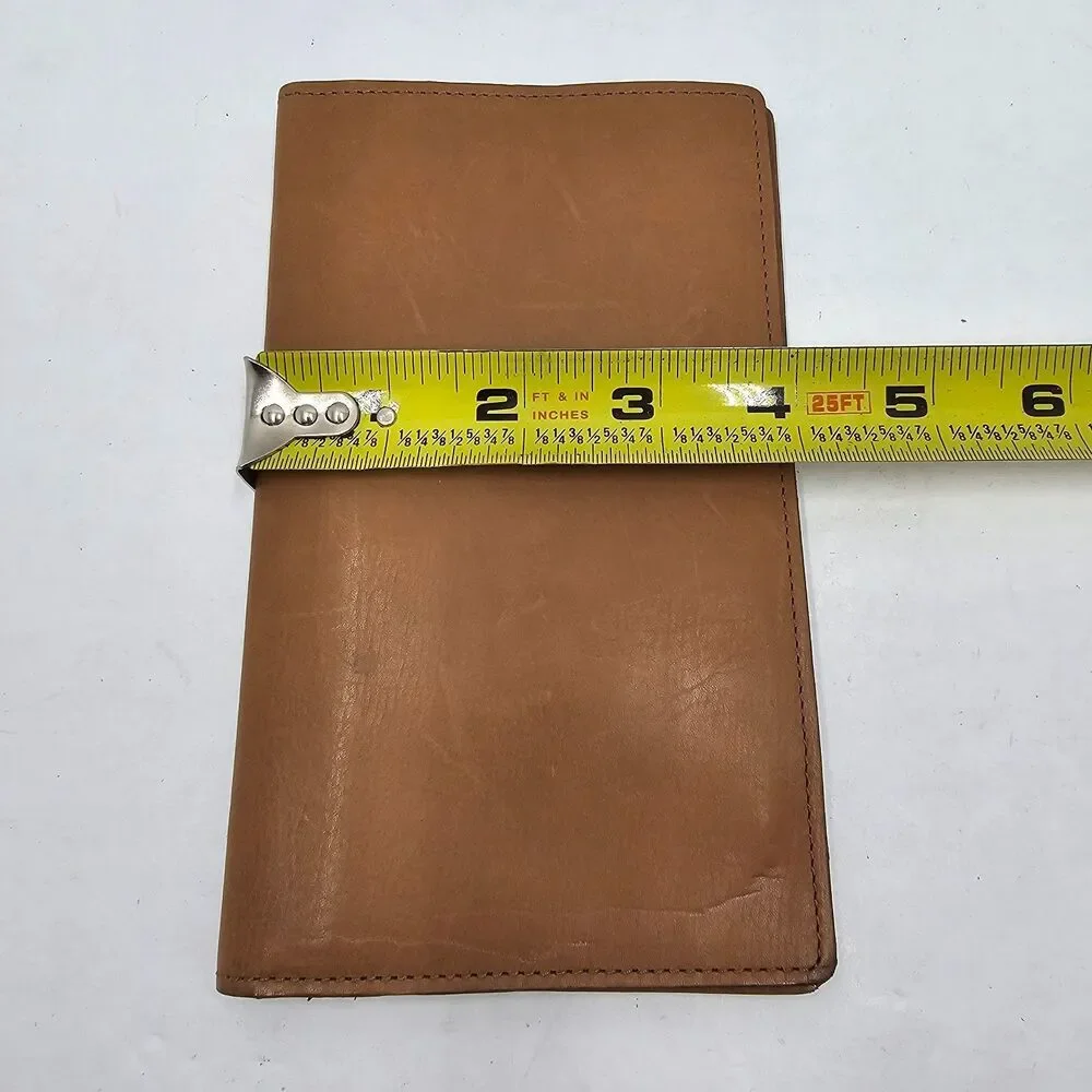 VTG Tan Genuine Leather Tall Bifold Wallet 10 Card Organizer Made In USA